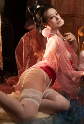 Mengmei Naixi sauce Nice ancient style fox, the theme sexy pink tulle clothing with white silk hanging socks show full figure, temptation photo 108p