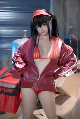 Anime blogger Stupid Momo Maimen theme private sexy red sexy underwear with white stockings showing off her skin, erect buttocks, and tempting photos of her legs…