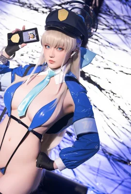 Coser Miss Star: Theme of the Sexy Blue Sexy One-piece Lingerie with Black Stockings Showing Hot Body Temptation Photo 58P