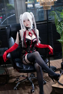 Sexy beauty Yuno white-haired nurse theme sexy black high-square jumpsuit with black stockings showing perfect body temptation photo 57P